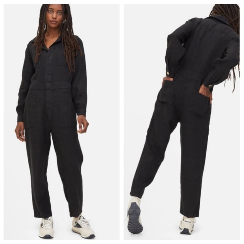 NEW MATE The Label Long Sleeve Linen Jumpsuit - Jet Black